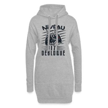Niveau 17 Débloqué | cadeau de joueur - Sweat-shirt à capuche long Femme - gris chiné - Devant