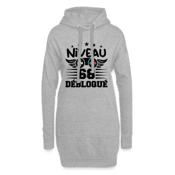 Niveau 68 débloqué - idée cadeau anniversaire - Sweat-shirt à capuche long Femme - gris chiné - Devant