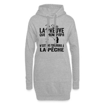 Preuve que mon papa pas toujours à la pêche - Sweat-shirt à capuche long Femme - gris chiné - Devant