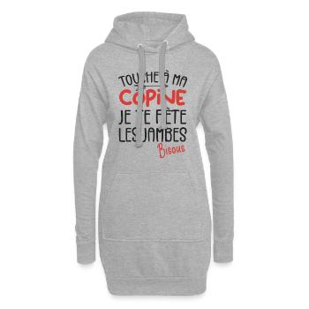 Touche a ma Copine je te pète les jambes Humour - Sweat-shirt à capuche long Femme - gris chiné - Devant
