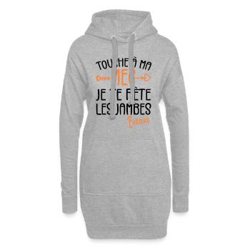 Touche À Mon Mec Pète Les Jambes Humour - Sweat-shirt à capuche long Femme - gris chiné - Devant