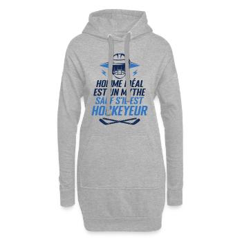 Homme idéal est un mythe sauf s'il est Hockeyeur - Sweat-shirt à capuche long Femme - gris chiné - Devant