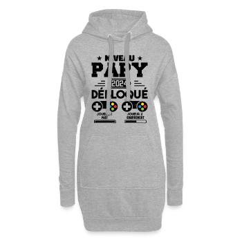 Niveau Papy Débloqué Futur Grand Père 2024 Cadeau - Sweat-shirt à capuche long Femme - gris chiné - Devant