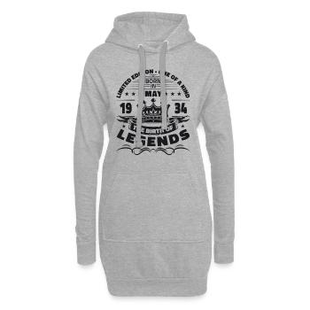 Mai 1934 Millésime 1934 Anniversaire 1934 Légende 34 - Sweat-shirt à capuche long Femme - gris chiné - Devant