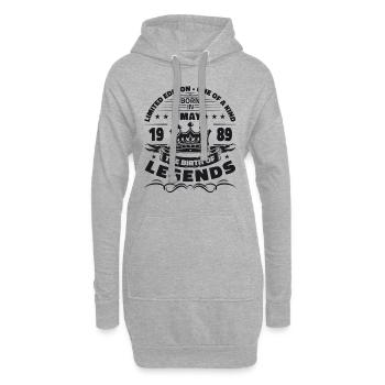 Date de naissance 1989 Mai 1989 Millésime 1989 Légende 89 - Sweat-shirt à capuche long Femme - gris chiné - Devant