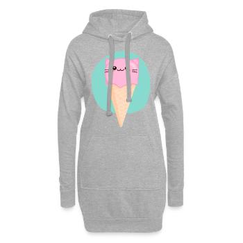 süßes Eis Katze Sommer Kawaii - Hoodie-Kleid - Grau meliert - Vorne