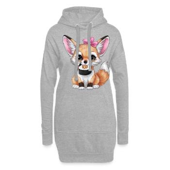 Fennec Kawaii Desert Fox avec sushi japonais - Sweat-shirt à capuche long Femme - gris chiné - Devant