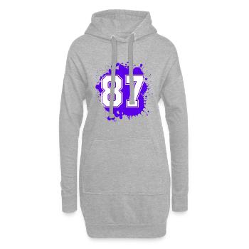 87 Zahl Klecks - Hoodie-Kleid - Grau meliert - Vorne