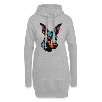 Doberman Hund Portrait - Hoodie-Kleid - Grau meliert - Vorne