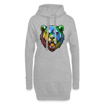 Tête d’ours colorée - Sweat-shirt à capuche long Femme - gris chiné - Devant