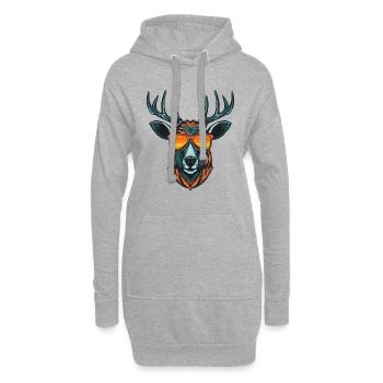 Hirsch Kopf Porträt Cool - Hoodie-Kleid - Grau meliert - Vorne