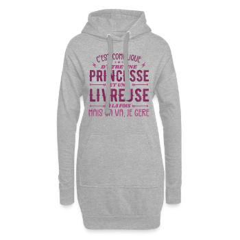 Pas Facile D'être Princesse et Livreuse - Sweat-shirt à capuche long Femme - gris chiné - Devant