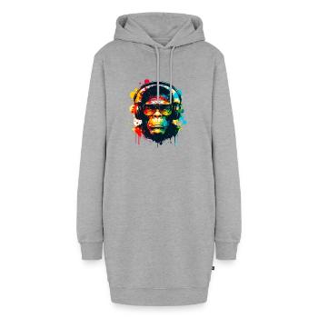 Singe à lunettes avec casque audio - Sweat-shirt à capuche long Femme - gris chiné - Devant