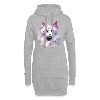 Chat à poil long Chat Blanc Maine Coone Chat de la forêt - Sweat-shirt à capuche long Femme - gris chiné - Devant
