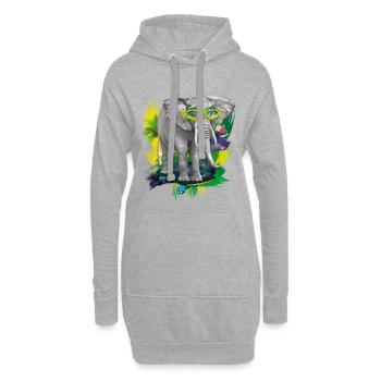 Party Elefant mit Skateboard & Brille - Hoodie-Kleid - Grau meliert - Vorne