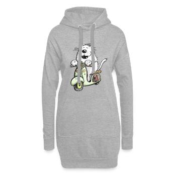 Coole Katze Fährt Roller Fun Design Katzenmotiv - Hoodie-Kleid - Grau meliert - Vorne