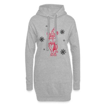 Elch, Rentier mit Schneeflocken und Sternen - Hoodie-Kleid - Grau meliert - Vorne