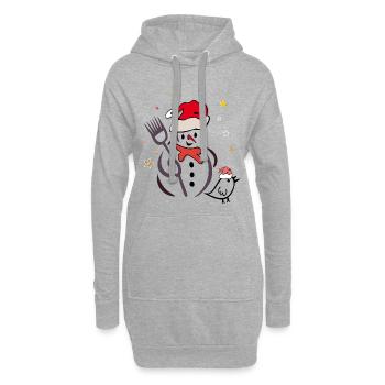 Schneemann und Spatz im Winter - Hoodie-Kleid - Grau meliert - Vorne