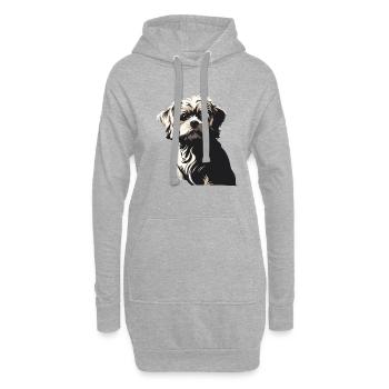 Lhasa Apso Hund Porträtbild - Hoodie-Kleid - Grau meliert - Vorne
