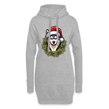 Husky de Noël : chien mignon avec chapeau de père Noël - Sweat-shirt à capuche long Femme - gris chiné - Devant