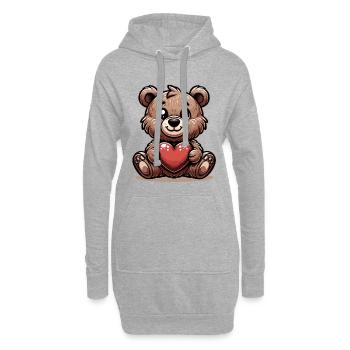 Valentinstag Kuschelbär: Niedlicher Brauner Teddy - Hoodie-Kleid - Grau meliert - Vorne