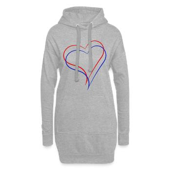 Un cœur rouge et un cœur bleu ensemble - Sweat-shirt à capuche long Femme - gris chiné - Devant