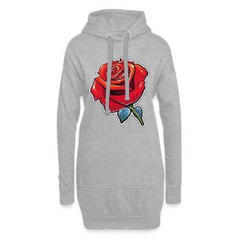 Rosenrote Cartoonrose Tau - Hoodie-Kleid - Grau meliert - Vorne