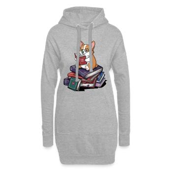 Corgi rat de bibliothèque Lit des livres Art - Sweat-shirt à capuche long Femme - gris chiné - Devant