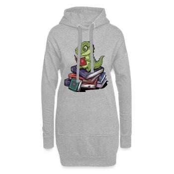 T-Rex Dinosaure Lecture de livres Art - Sweat-shirt à capuche long Femme - gris chiné - Devant