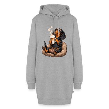 Süßer Dackel mit Latte Macchiato - Hoodie-Kleid - Grau meliert - Vorne - AI Model Female 172 light (172cm)