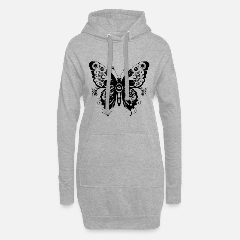 Papillon Mandala Boho - Sweat-shirt à capuche long Femme - gris chiné