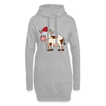 Kuh Comic Weihnachten - Hoodie-Kleid - Grau meliert - Vorne