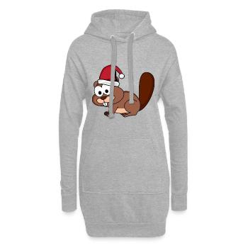 Biber Comic Weihnachten - Hoodie-Kleid - Grau meliert - Vorne