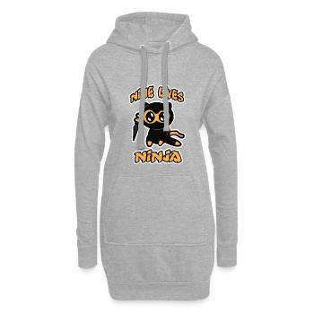 Neuf vies de chat ninja mignon kawaii - Sweat-shirt à capuche long Femme - gris chiné - Devant