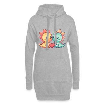 Dinosaure Stégosaure Couple Amoureux Saint Valentin - Sweat-shirt à capuche long Femme - gris chiné - Devant