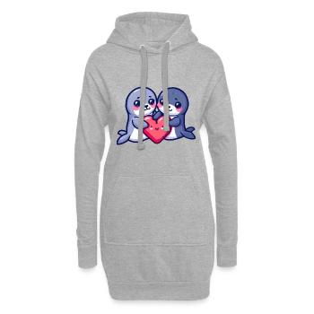 Couple De Sceau Amoureux Animal Saint Valentin - Sweat-shirt à capuche long Femme - gris chiné - Devant