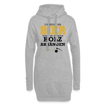 Ich möchte nur Bier trinken und mit Holz Abhängen - Hoodie-Kleid - Grau meliert - Vorne