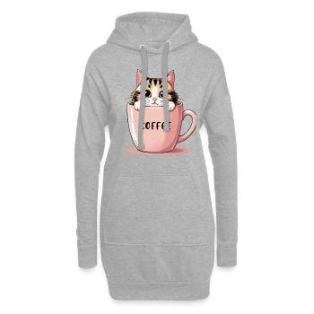 Süße Kaffeekatze – Perfekte Morgenmotivation - Hoodie-Kleid - Grau meliert - Vorne