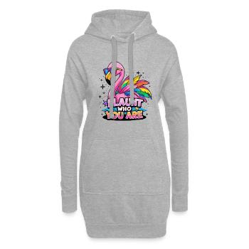 Bunter Flamingo – Sei stolz, wie du bist - Hoodie-Kleid - Grau meliert - Vorne