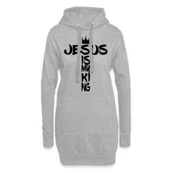 Jésus est roi avec croix et couronne - Sweat-shirt à capuche long Femme - gris chiné - Devant