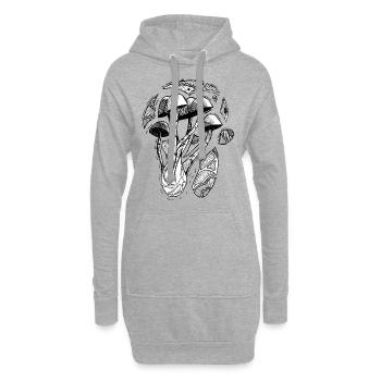 Pilze und Geometrie - Hoodie-Kleid - Grau meliert - Vorne
