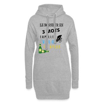 Bonheur en 3 mots famille vélo apéro cadeau - Sweat-shirt à capuche long Femme - gris chiné - Devant