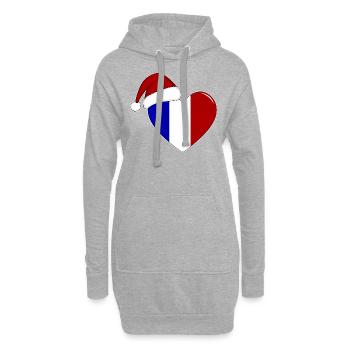 Drapeau de la France Coeur de Noël - Sweat-shirt à capuche long Femme - gris chiné - Devant