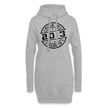 Année de naissance Anniversaire Né(e) en - Fabriqué en 2013 - Sweat-shirt à capuche long Femme - gris chiné - Devant