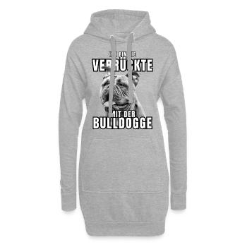 Je suis le FOU avec le chien bouledogue CHIENS - Sweat-shirt à capuche long Femme - gris chiné - Devant