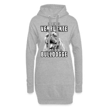 Je suis le FOU avec le chien bouledogue CHIENS - Sweat-shirt à capuche long Femme - gris chiné - Devant