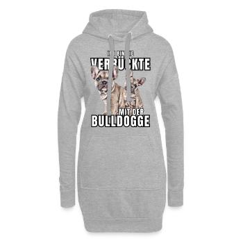 Je suis le FOU avec le chien bouledogue CHIENS - Sweat-shirt à capuche long Femme - gris chiné - Devant