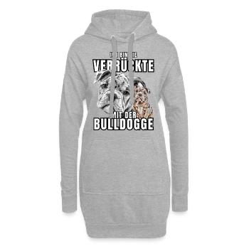 Je suis le FOU avec le chien bouledogue CHIENS - Sweat-shirt à capuche long Femme - gris chiné - Devant