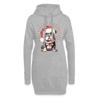 drôle Père Noël Bulldog chiens de Noël - Sweat-shirt à capuche long Femme - gris chiné - Devant