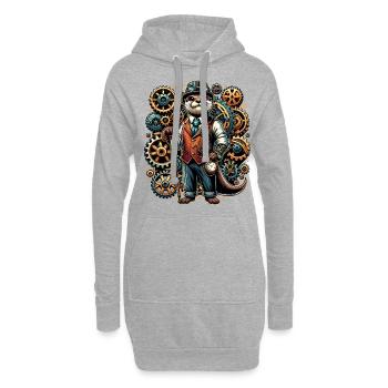 Motif steampunk avec loutre et engrenages - Sweat-shirt à capuche long Femme - gris chiné - Devant